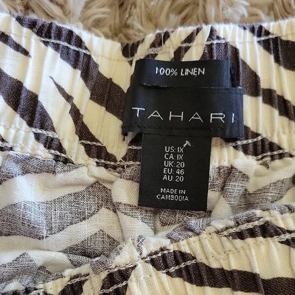 🌞Tahari Black and White Zebra Print Linen Pants Sz 1X - Picture 2 of 6